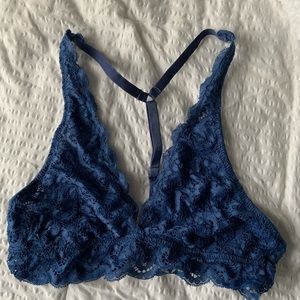 Blue lace bralette with adjustable straps